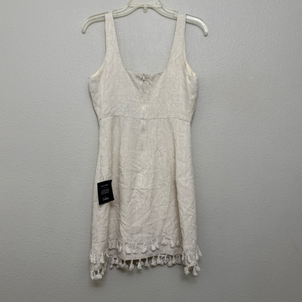 NEW Lulus Feel the Sunshine Light Beige Linen Tassel Mini Dress SZ SMALL - Picture 5 of 7